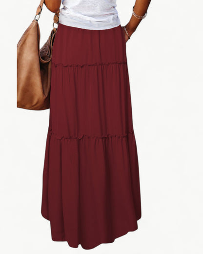 CHANTAL – Długa spódnica z falbanami i elastycznym pasem