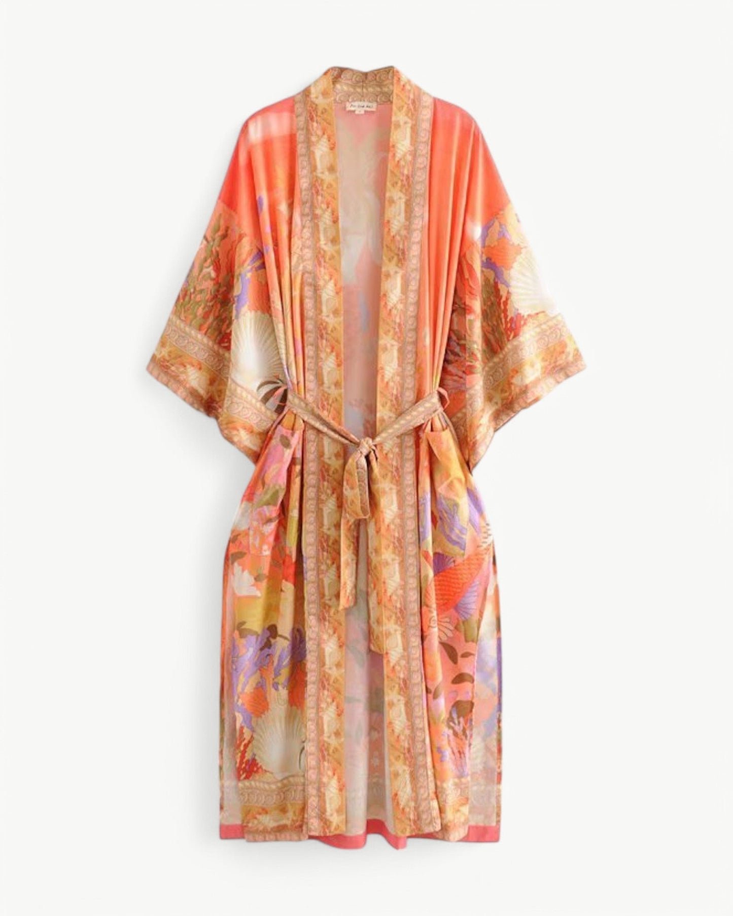 NÉLIA – Długi kimono z nadrukiem morskim i motywem syreny