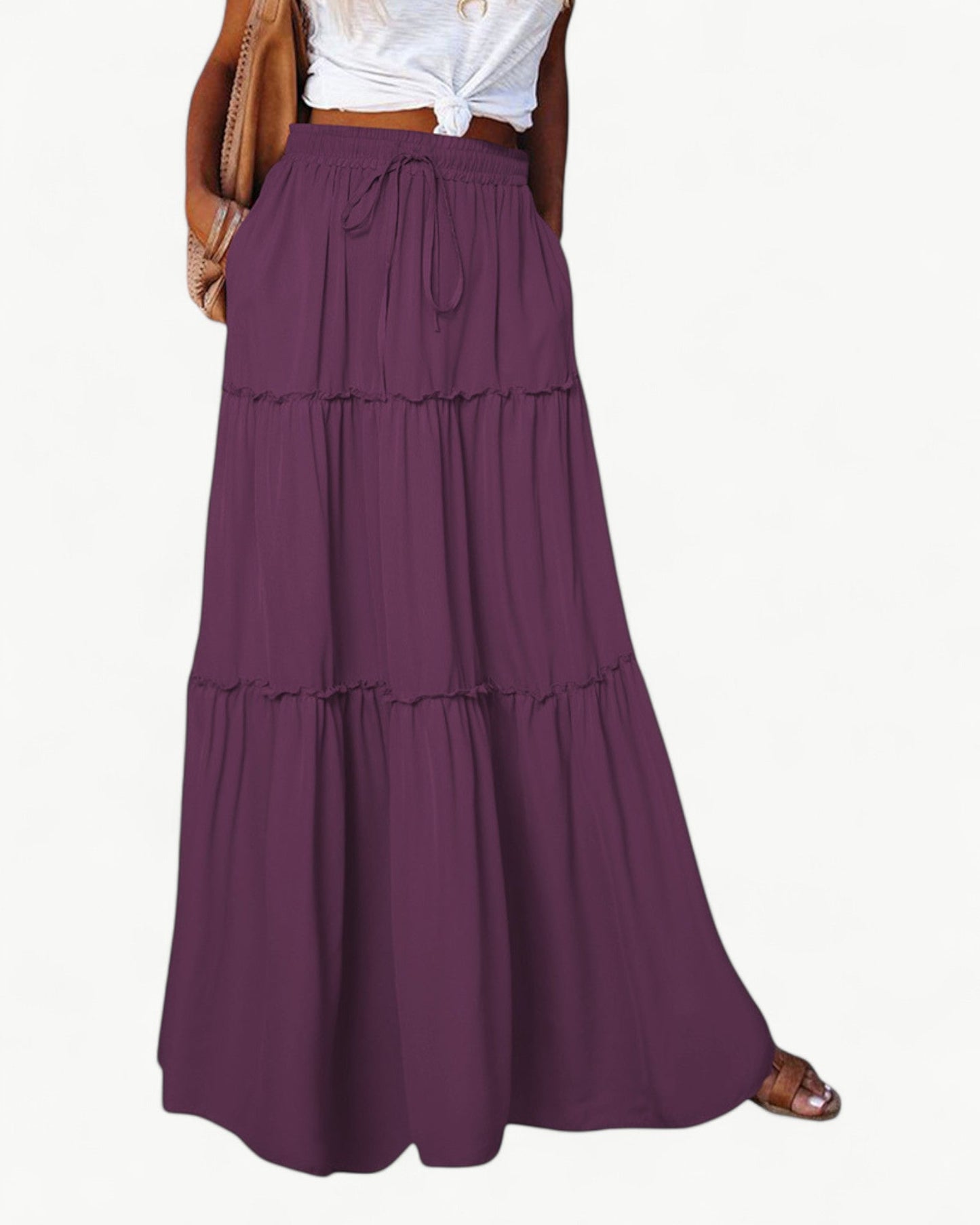 CHANTAL – Długa spódnica z falbanami i elastycznym pasem