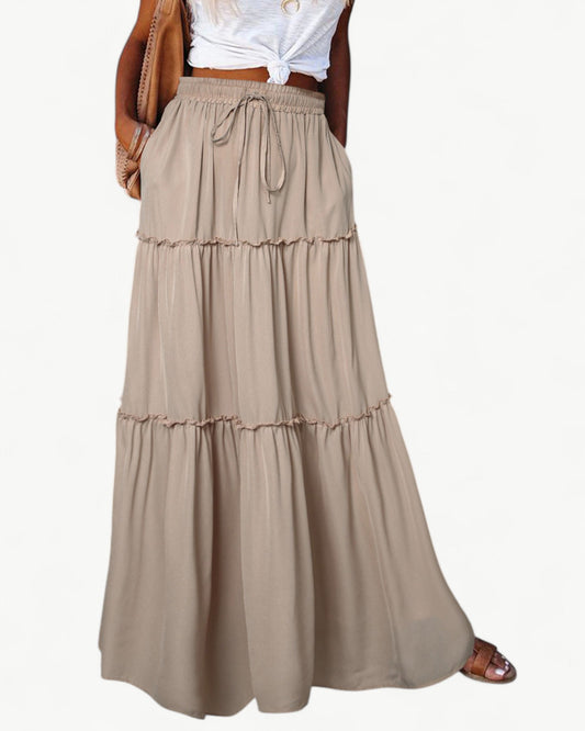 CHANTAL – Długa spódnica z falbanami i elastycznym pasem