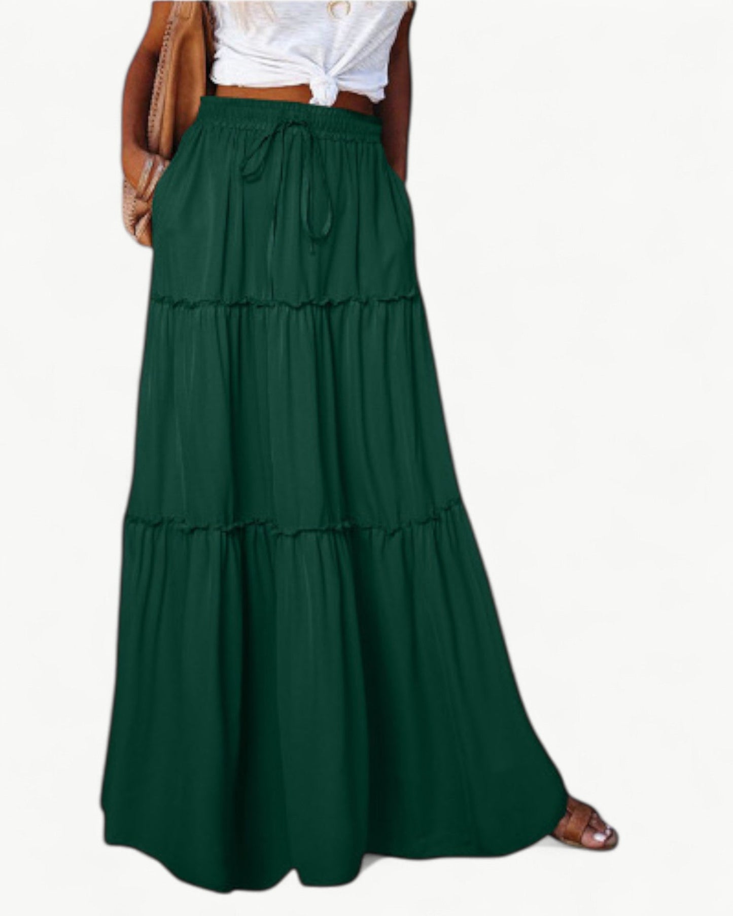 CHANTAL – Długa spódnica z falbanami i elastycznym pasem