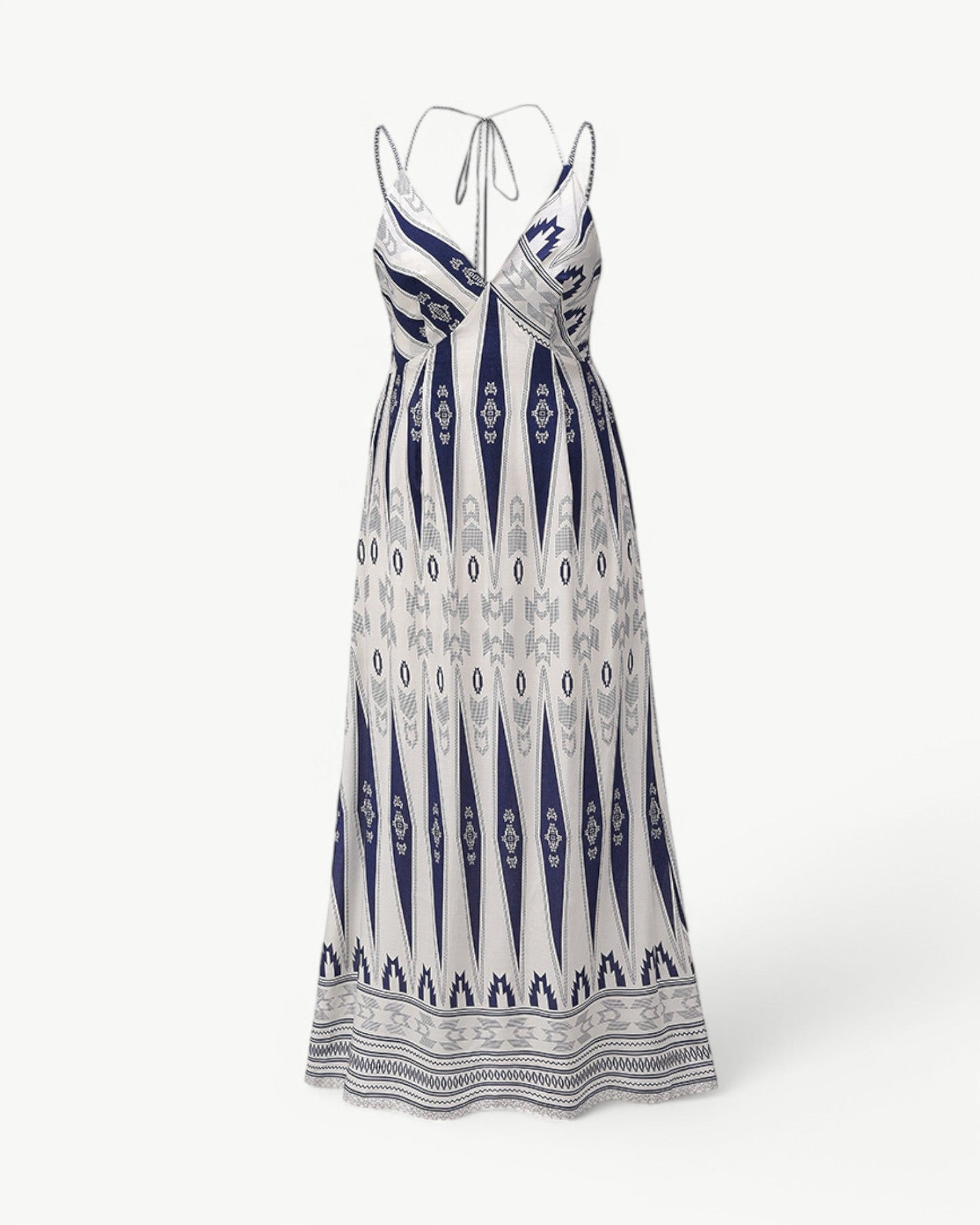 MATHILDE – Sukienka maxi z dekoltem w serek, odkryty plecy i wzór | Lekka i letnia