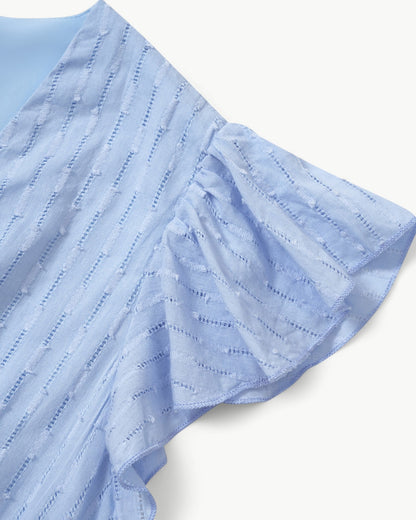 LARA – Sukienka midi z dekoltem w kształcie litery V i falbanami – Lekka i elegancka ulubienica