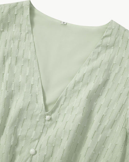 LARA – Sukienka midi z dekoltem w kształcie litery V i falbanami – Lekka i elegancka ulubienica