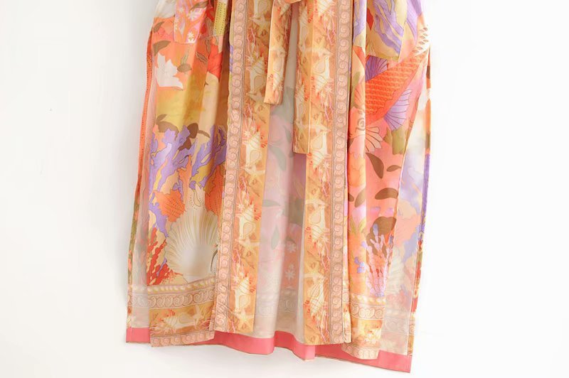 NÉLIA – Długi kimono z nadrukiem morskim i motywem syreny