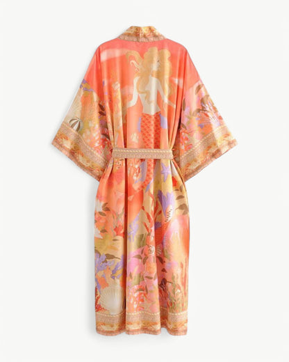 NÉLIA – Długi kimono z nadrukiem morskim i motywem syreny