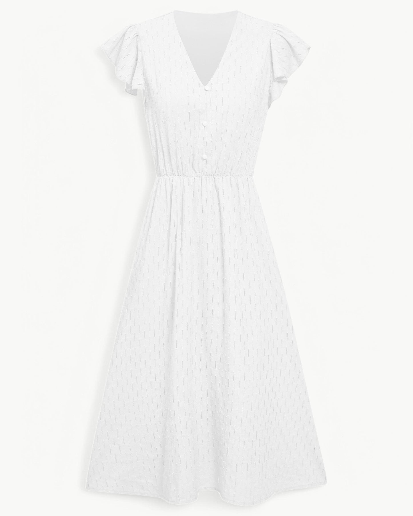 LARA – Sukienka midi z dekoltem w kształcie litery V i falbanami – Lekka i elegancka ulubienica