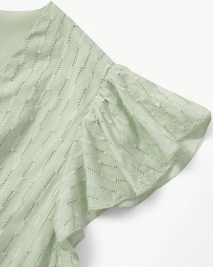 LARA – Sukienka midi z dekoltem w kształcie litery V i falbanami – Lekka i elegancka ulubienica