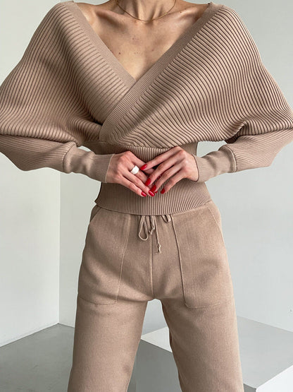 ELSA - V-HALS STICKAT - ZESTAW 2-CZĘŚCIOWY