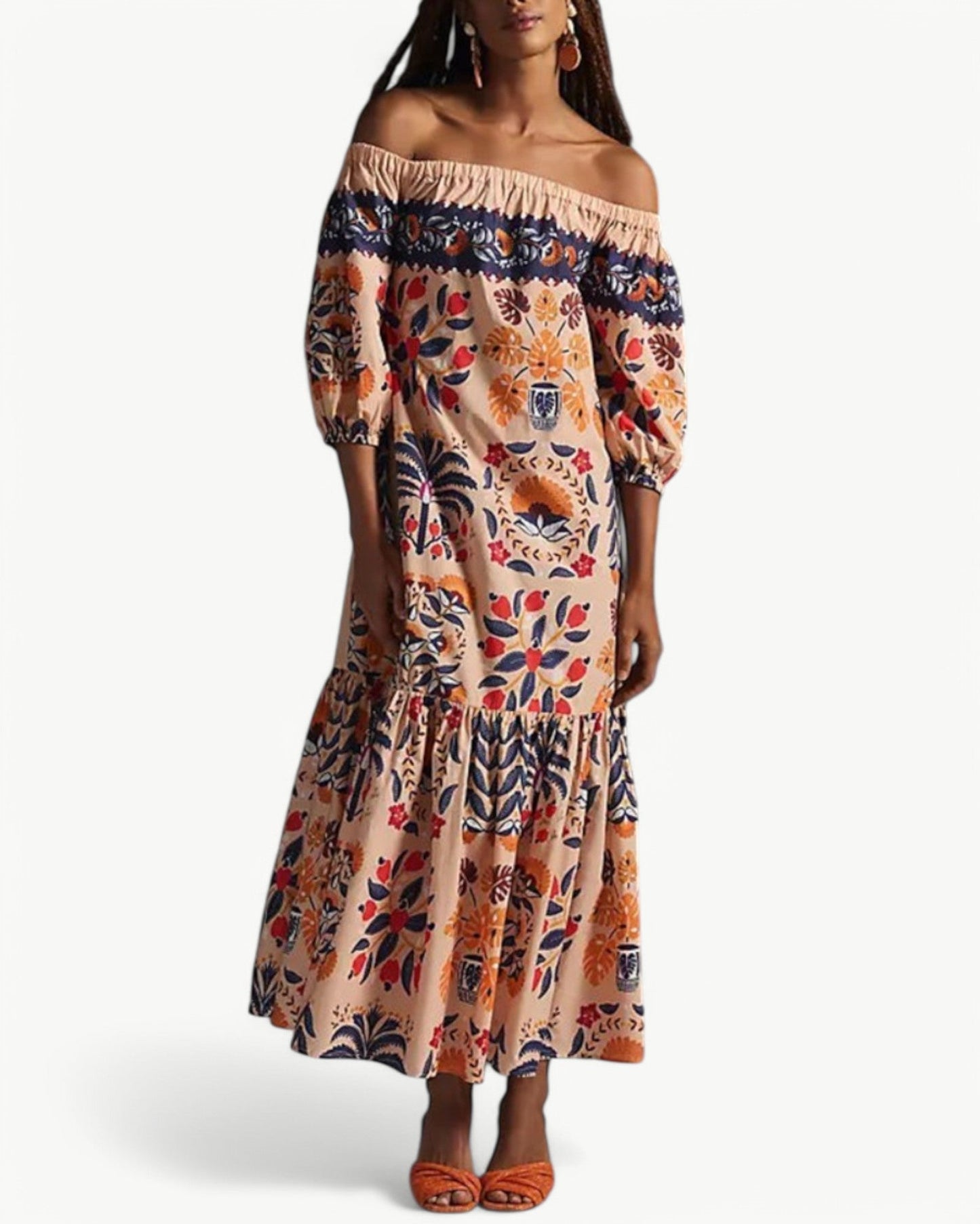 ZÉLIE – Długa sukienka off shoulder z kieszeniami | Kwiatowa i letnia