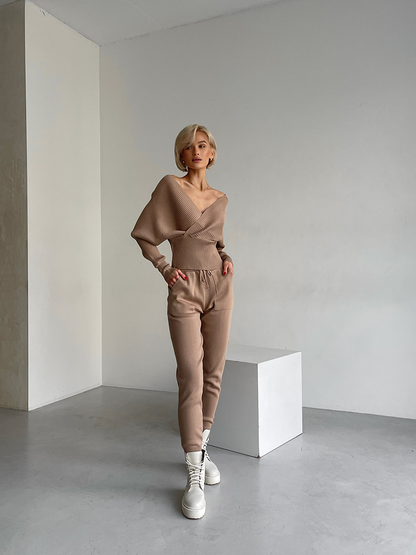 ELSA - V-HALS STICKAT - ZESTAW 2-CZĘŚCIOWY