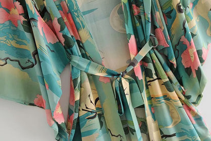 MARGAUX – Midi-długość kimono z żurawiami | Lekki i stylowy