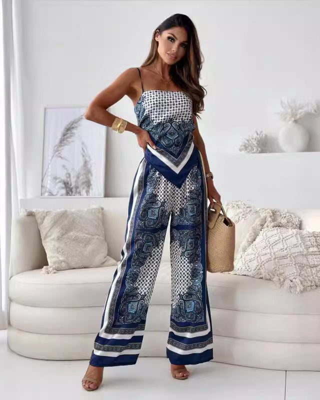 NOËLLE – 2-częściowy zestaw z topem i szerokimi spodniami – Lekki i letni