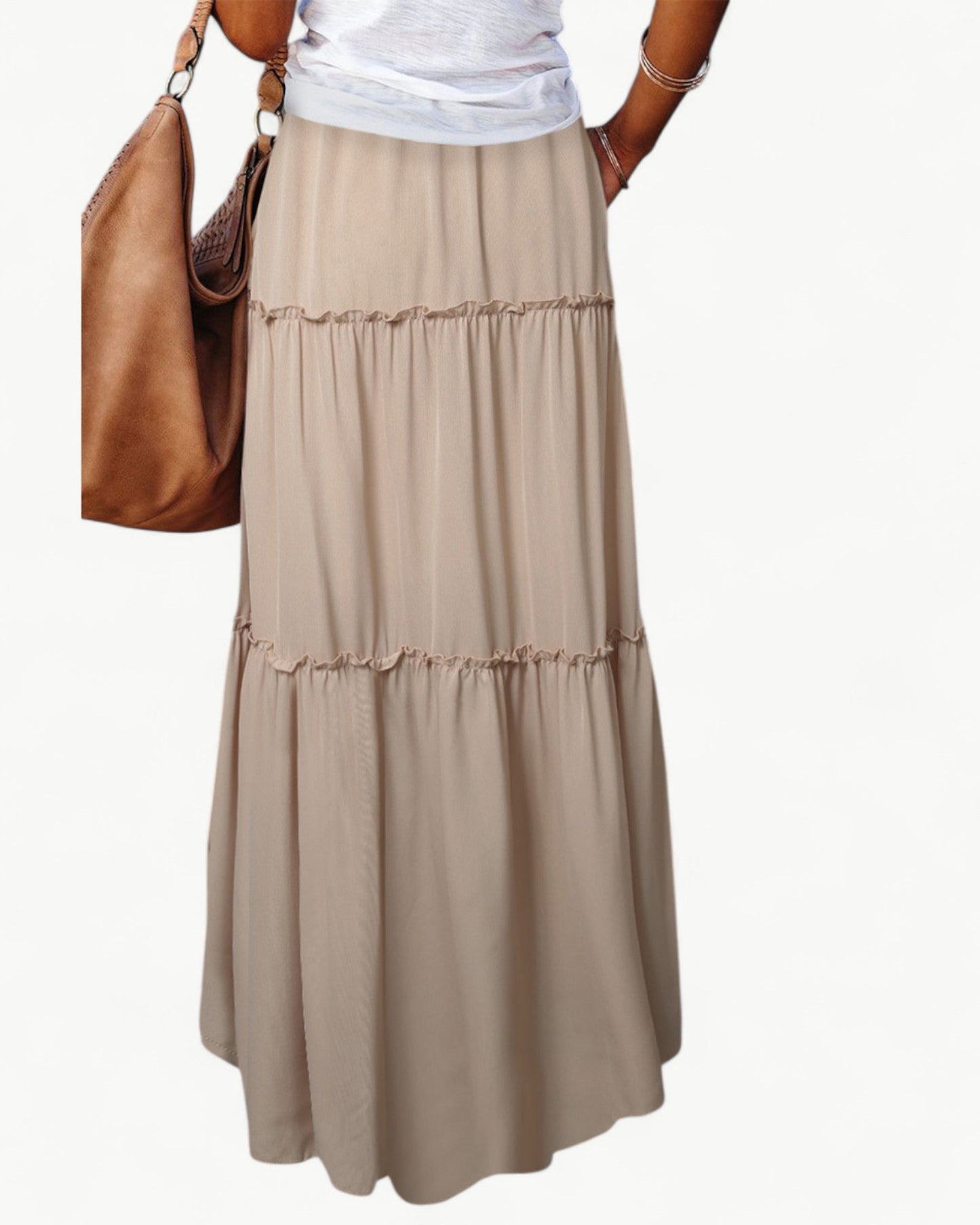 CHANTAL – Długa spódnica z falbanami i elastycznym pasem