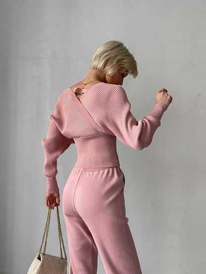 ELSA - V-HALS STICKAT - ZESTAW 2-CZĘŚCIOWY