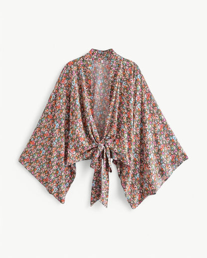 ODÉLIA – Boho kimono-bluzka z wiązaniem z przodu i dekoltem w kształcie litery V