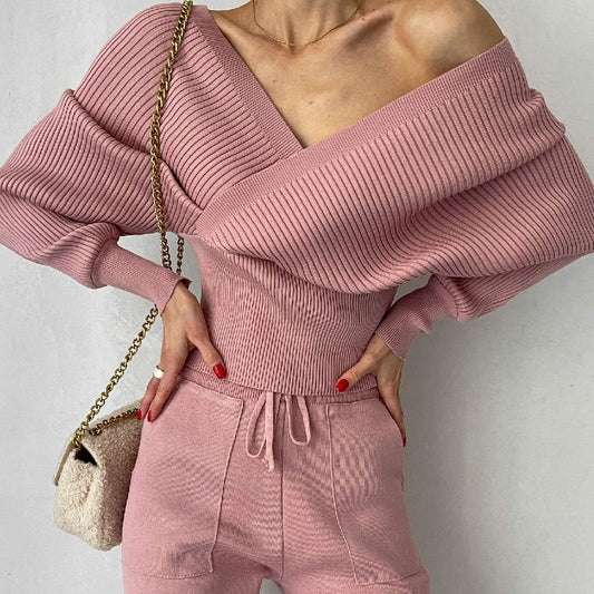 ELSA - V-HALS STICKAT - ZESTAW 2-CZĘŚCIOWY