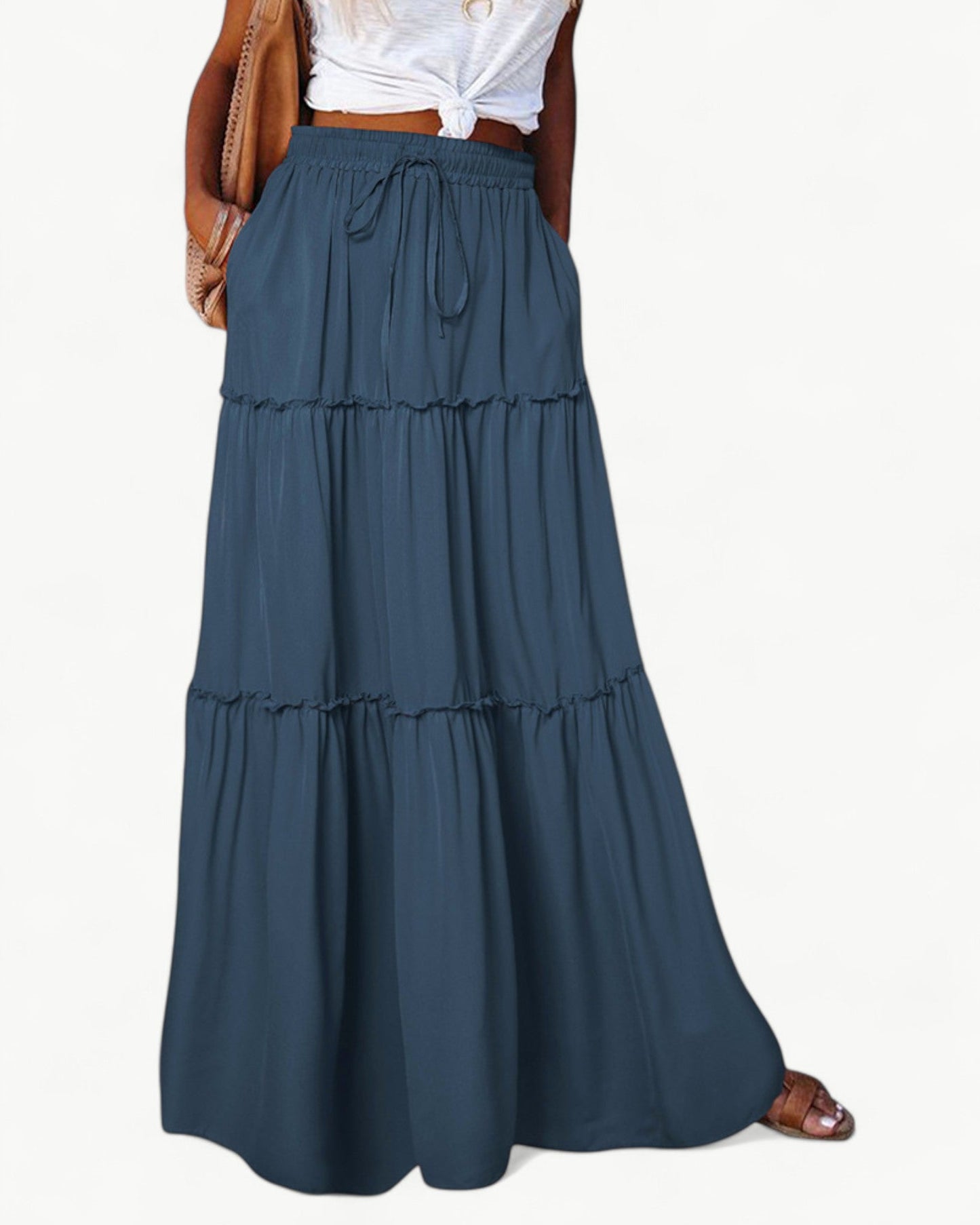CHANTAL – Długa spódnica z falbanami i elastycznym pasem