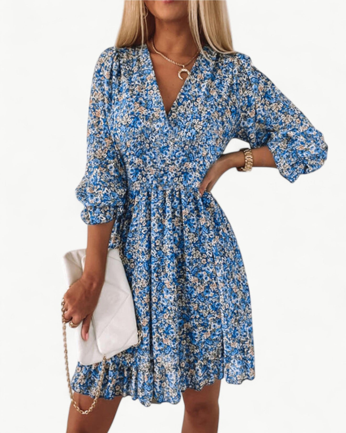 LÉONIE – Kwiatowa sukienka z marszczeniem i falbanką