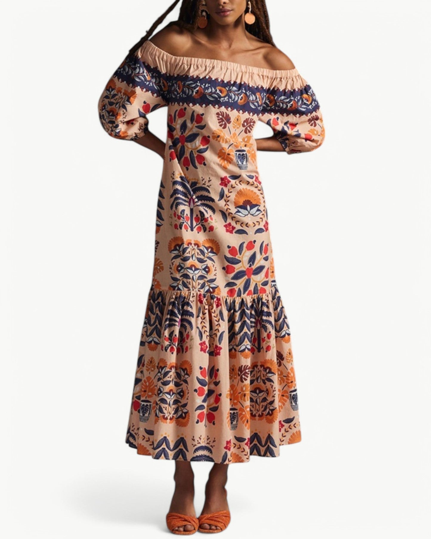 ZÉLIE – Długa sukienka off shoulder z kieszeniami | Kwiatowa i letnia