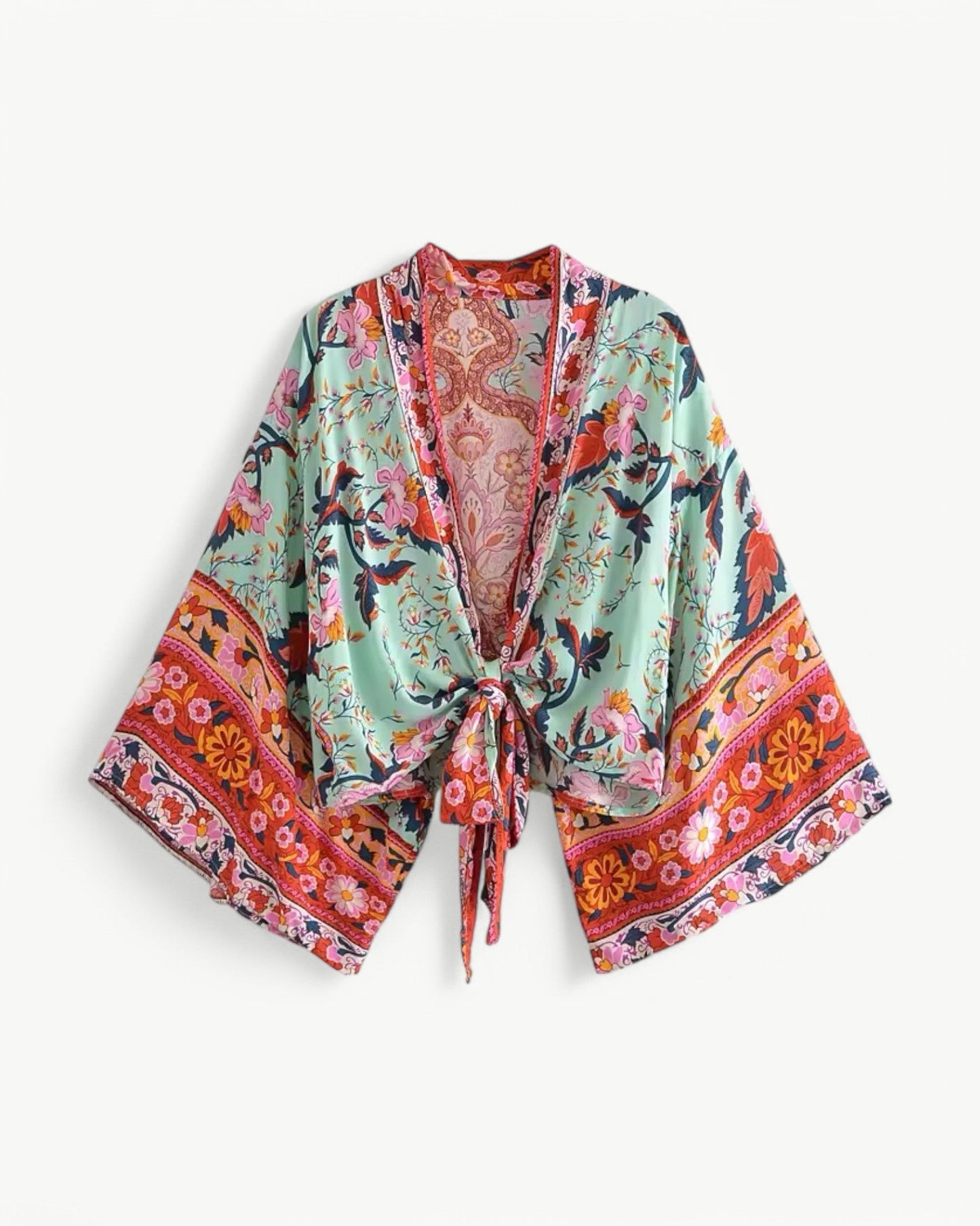 ODÉLIA – Boho kimono-bluzka z wiązaniem z przodu i dekoltem w kształcie litery V