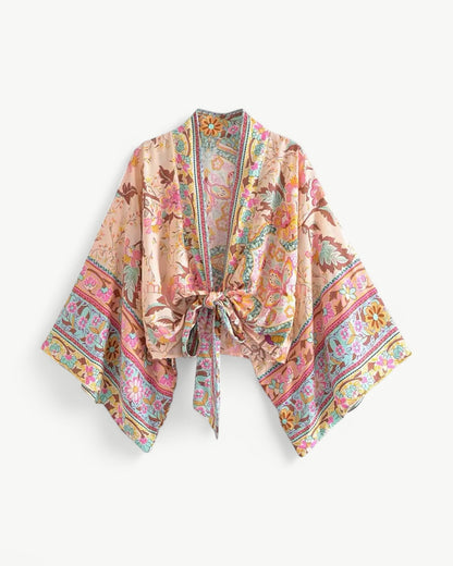 ODÉLIA – Boho kimono-bluzka z wiązaniem z przodu i dekoltem w kształcie litery V