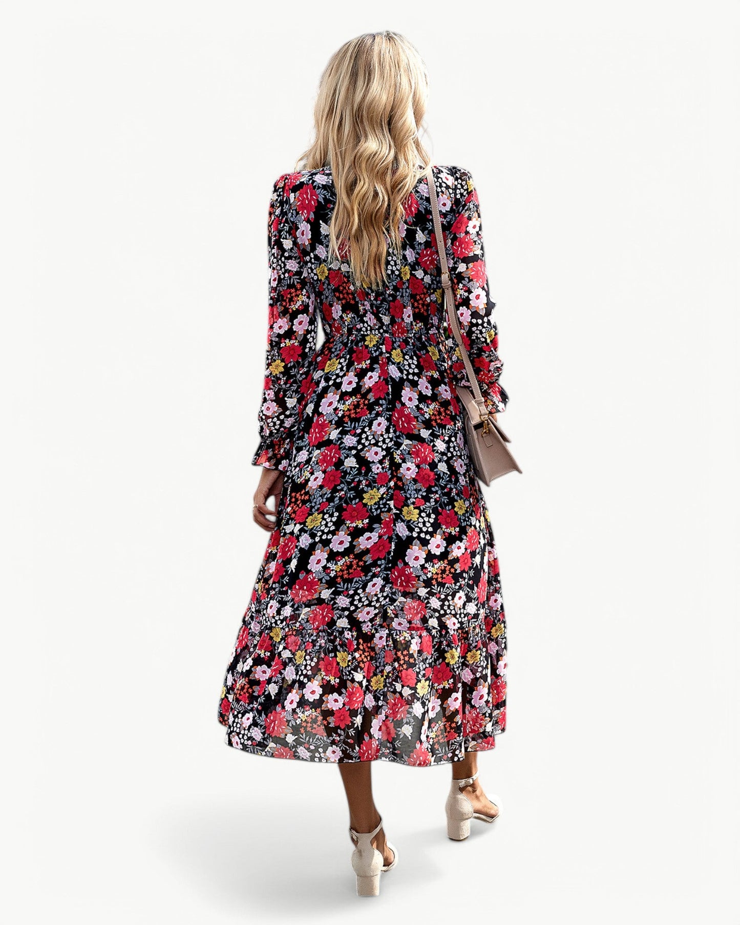 LÉONTINE – Kwiatowa sukienka midi z długim rękawem | Romantyczna i przewiewna