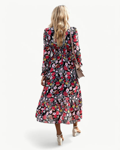LÉONTINE – Kwiatowa sukienka midi z długim rękawem | Romantyczna i przewiewna