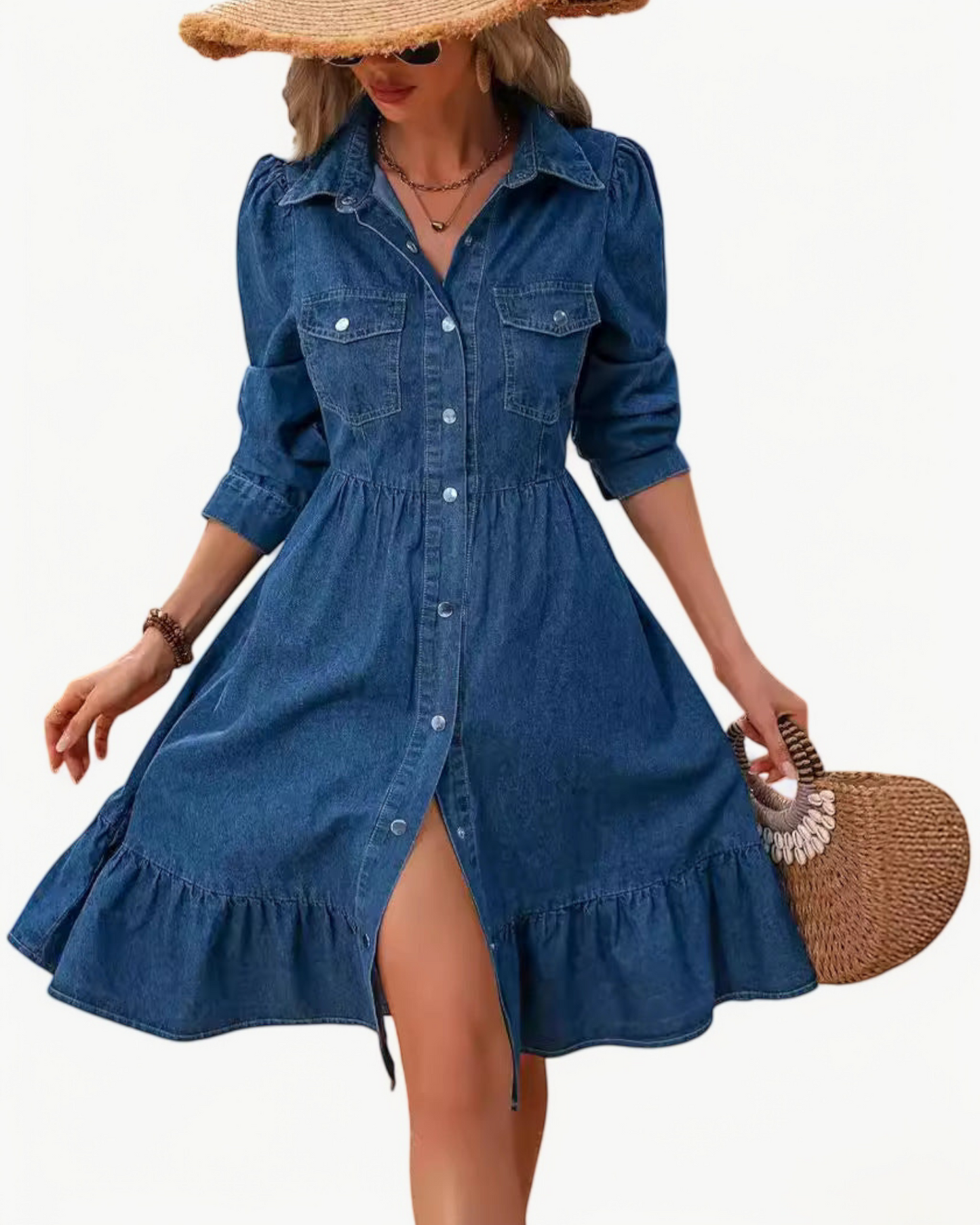 HÉLOÏSE – Sukienka dżinsowa z guzikami i falbaną