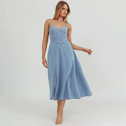 RIZA – Sukienka dżinsowa z wąskimi ramiączkami | Letnia i elegancka