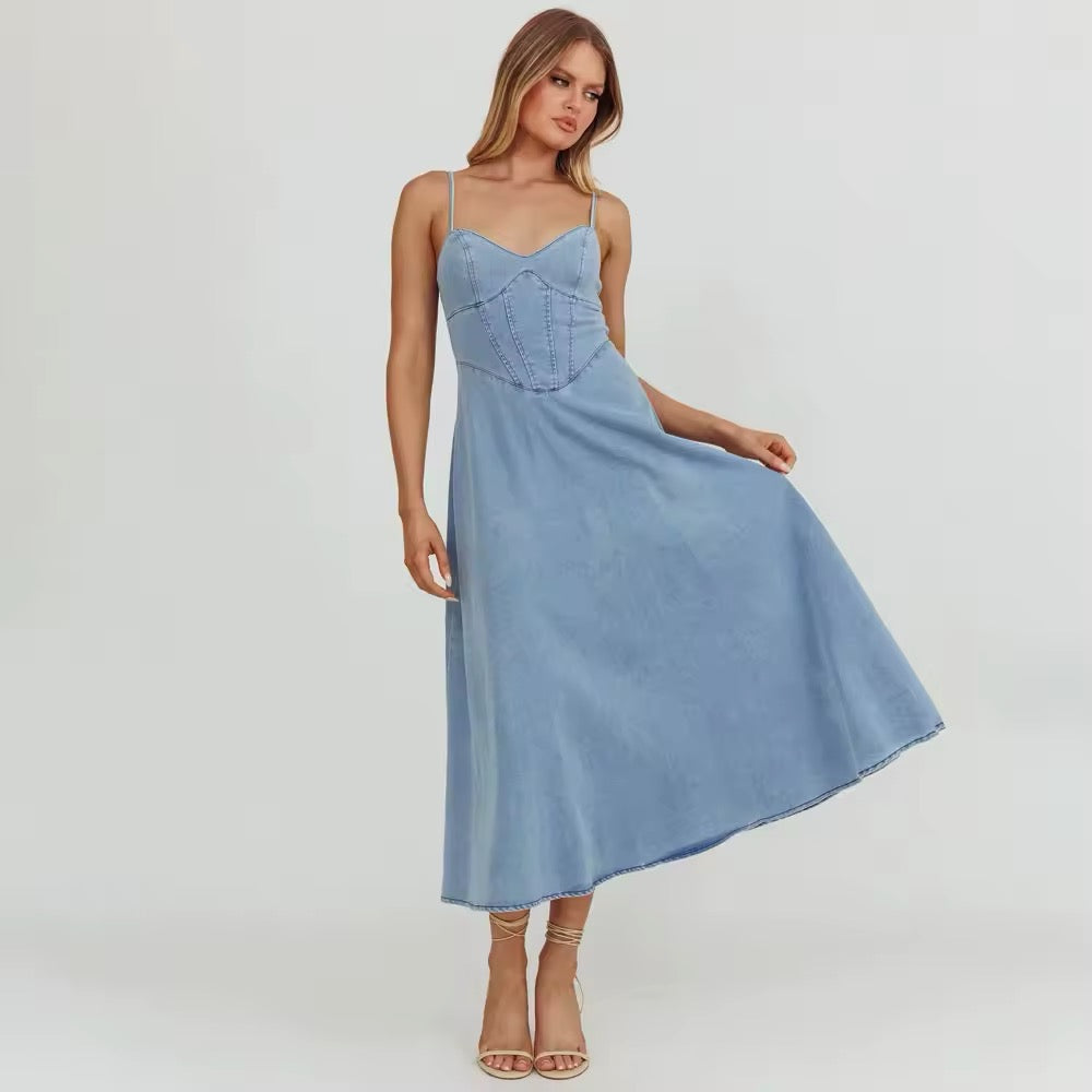 RIZA – Sukienka dżinsowa z wąskimi ramiączkami | Letnia i elegancka