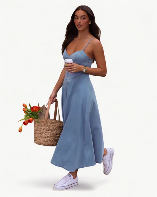 RIZA – Sukienka dżinsowa z wąskimi ramiączkami | Letnia i elegancka