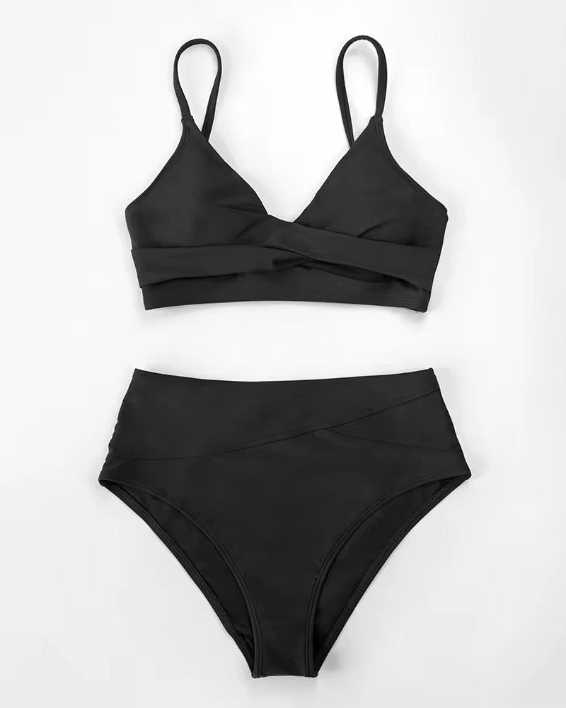 RACHELLE – Kolorowy zestaw bikini | Szeroki top i majtki bikini z wysokim stanem