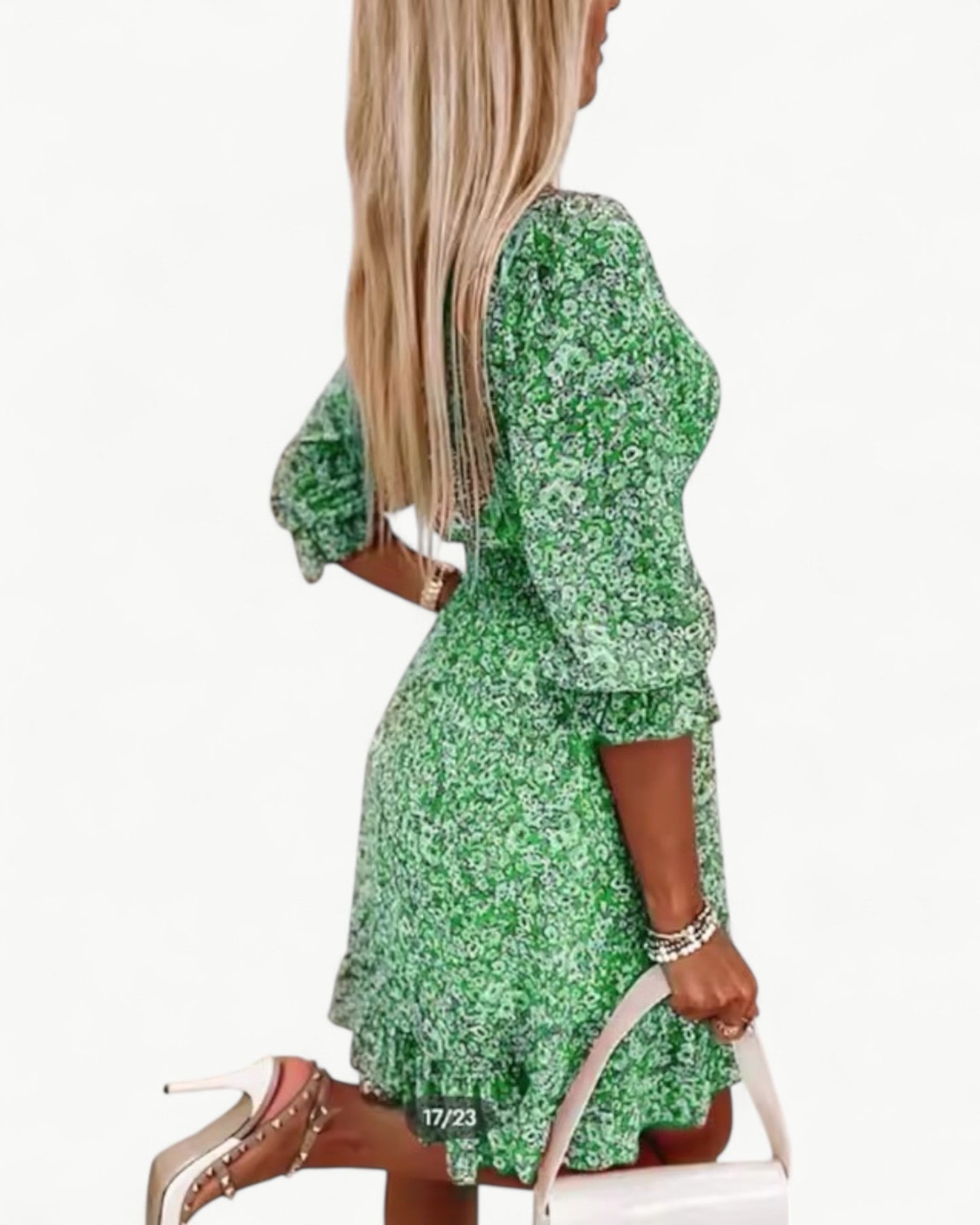 LÉONIE – Kwiatowa sukienka z marszczeniem i falbanką