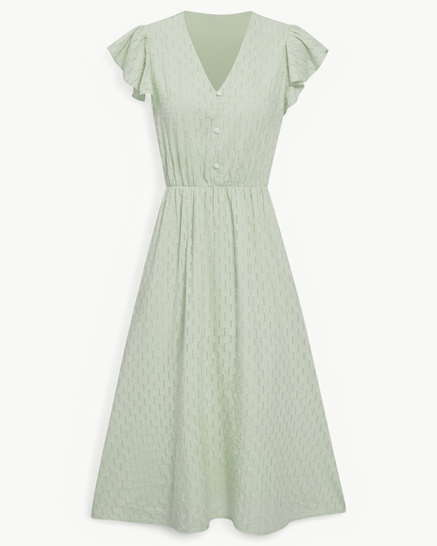 LARA – Sukienka midi z dekoltem w kształcie litery V i falbanami – Lekka i elegancka ulubienica