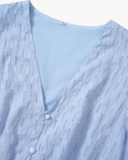 LARA – Sukienka midi z dekoltem w kształcie litery V i falbanami – Lekka i elegancka ulubienica