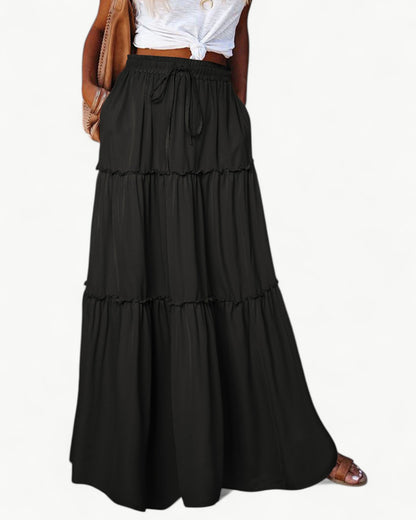 CHANTAL – Długa spódnica z falbanami i elastycznym pasem