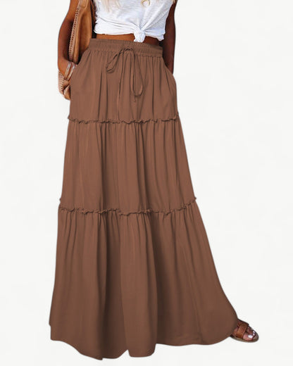 CHANTAL – Długa spódnica z falbanami i elastycznym pasem