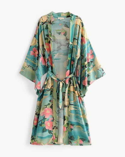 MARGAUX – Midi-długość kimono z żurawiami | Lekki i stylowy
