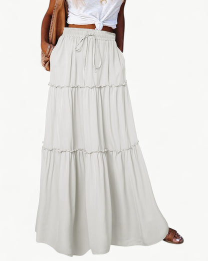 CHANTAL – Długa spódnica z falbanami i elastycznym pasem