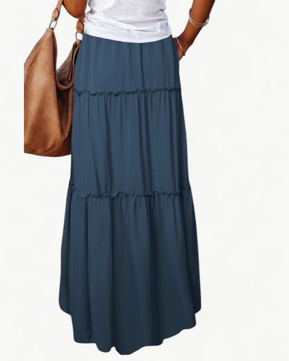 CHANTAL – Długa spódnica z falbanami i elastycznym pasem