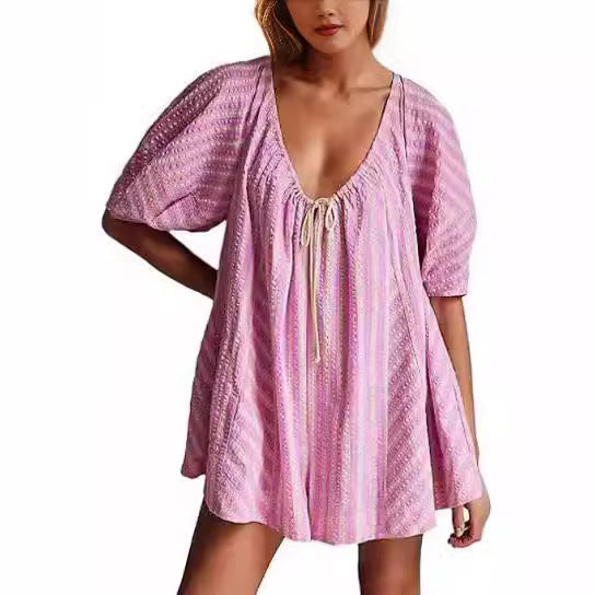 VALENTINA – Krótki kombinezon w paski z wiązaniem | Wygodny i letni