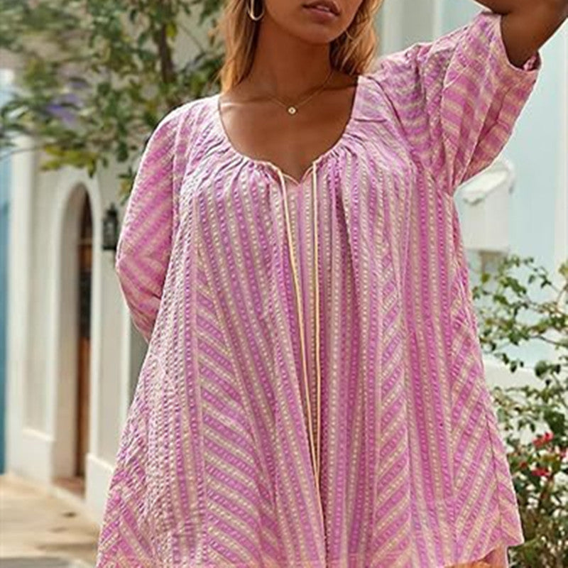 VALENTINA – Krótki kombinezon w paski z wiązaniem | Wygodny i letni