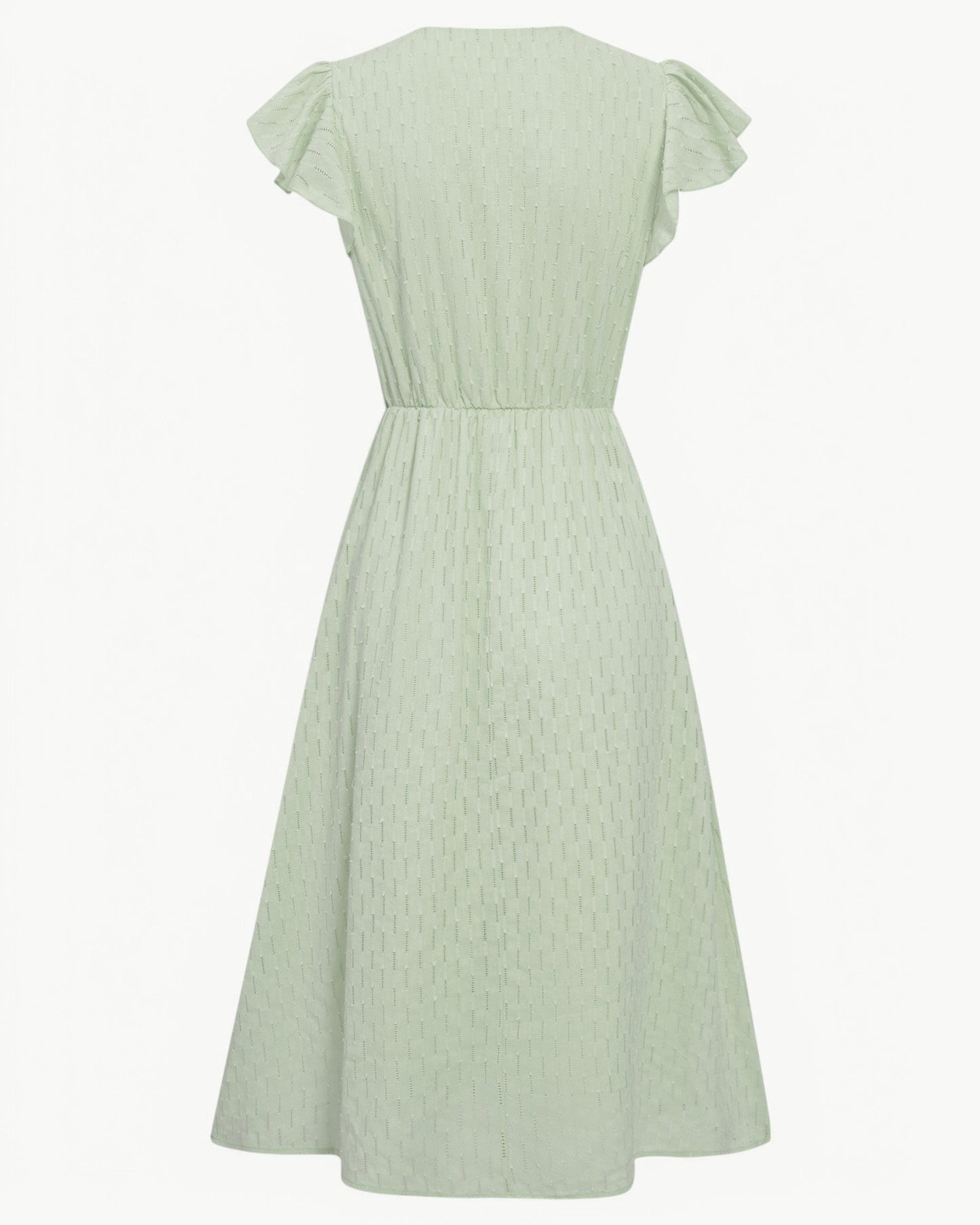 LARA – Sukienka midi z dekoltem w kształcie litery V i falbanami – Lekka i elegancka ulubienica