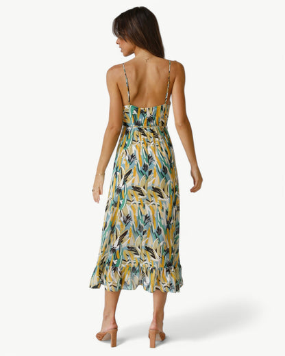 SIENNA – Sukienka midi w wzory z wąskimi ramiączkami – Kobieca i letnia