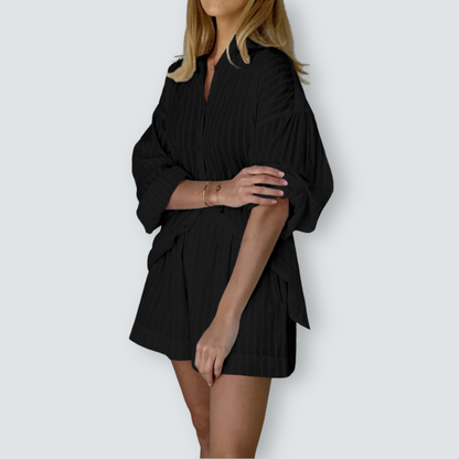 INES – Stripes zest z długim rękawem koszula i szorty | Przewiewny, elegancki i swobodny